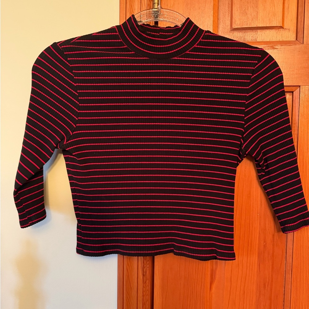 Reformation Black and Red Striped Long Sleeve Top